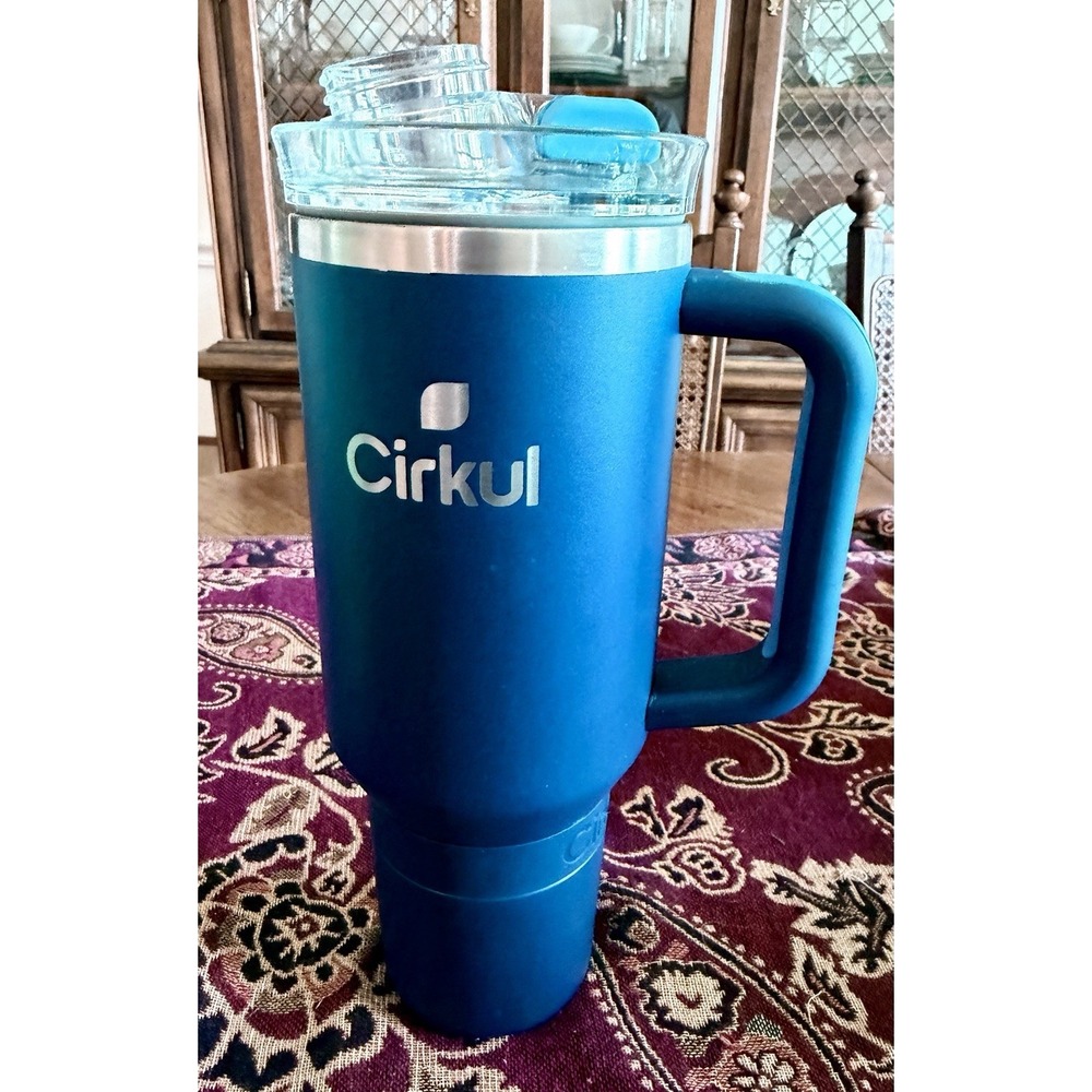 Set-of-2 Cirkul 40 oz Stainless Steel Tumblers Pair Navy Blue & Spring Green EUC